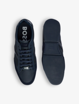 HUGO BOSS MENS DARK BLUE LOGO-BADGE LACE-UP LOW-TOP WOVEN TRAINERS EUR 42 / 8 UK 