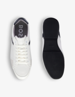 Hugo Boss Boss Mens White Logo-emed Lace-up Leather Low-top Trainers In White