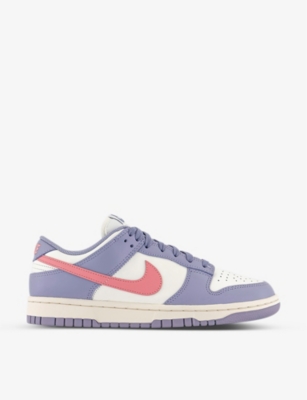 NIKE NIKE WOMEN'S INDIGO HAZE CORAL DUNK LOW PERFORATED LEATHER LOW-TOP TRAINERS,68153343