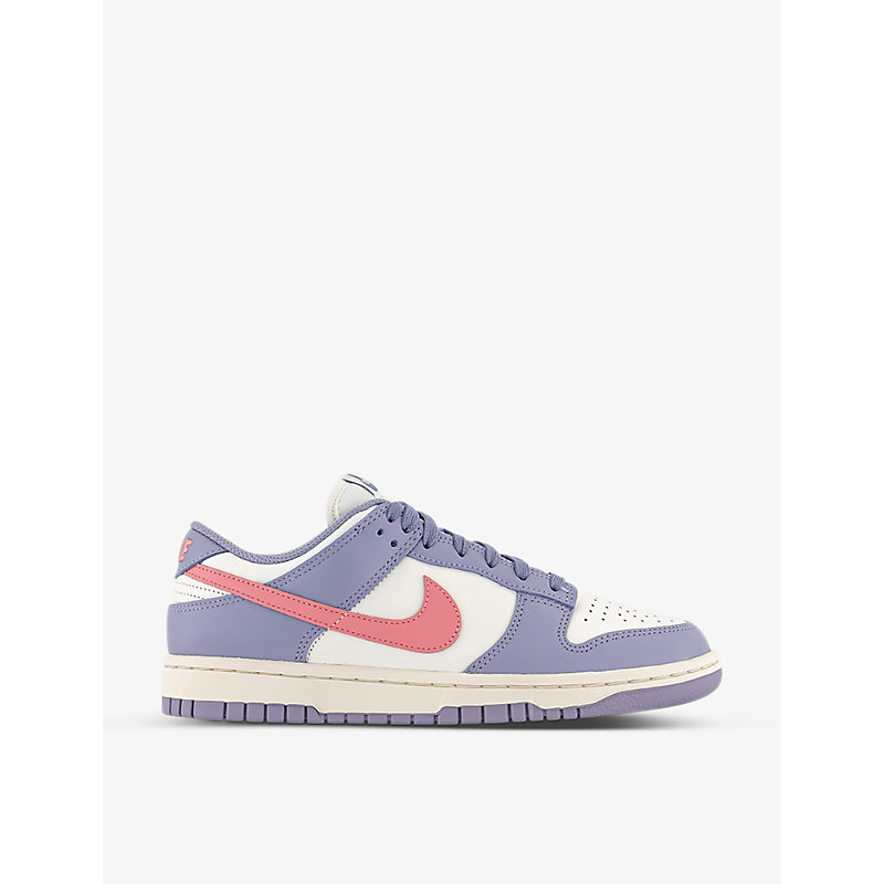 NIKE NIKE WOMEN'S INDIGO HAZE CORAL DUNK LOW PERFORATED LEATHER LOW-TOP TRAINERS,68153343