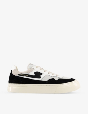 STEPNEY WORKERS CLUB STEPNEY WORKERS CLUB WOMEN'S WHITE BLACK F PEARL S STRIKE SUEDE AND MESH LOW-TOP TRAINERS,68154739
