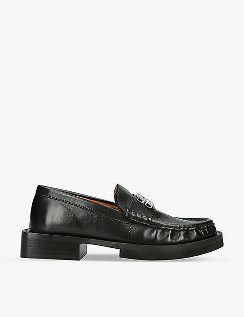 GANNI: Rhinestone-embellished block-heel leather loafers