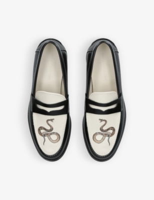 Duke & Dexter Wilde Snake-graphic Print Leather Penny Loafers In Blk/white