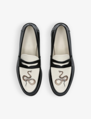 Shop Duke & Dexter Men's Blk/white Wilde Snake-graphic Print Leather Penny Loafers