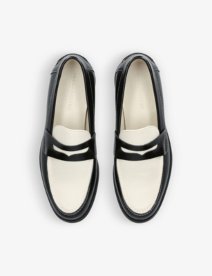 Shop Duke & Dexter Men's Blk/white Wilde Penny Leather Loafers In Black