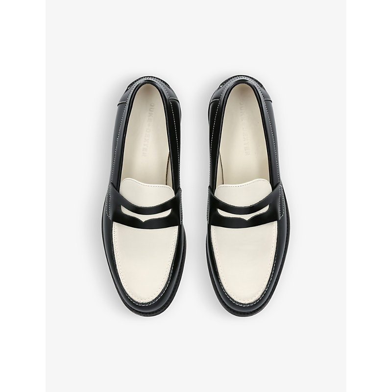 Shop Duke & Dexter Men's Blk/white Wilde Penny Leather Loafers In Black
