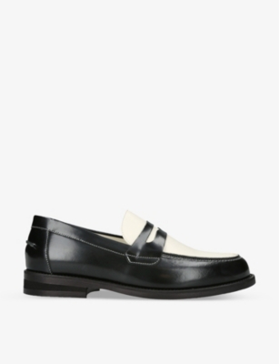 Shop Duke & Dexter Men's Blk/white Wilde Penny Leather Loafers In Black