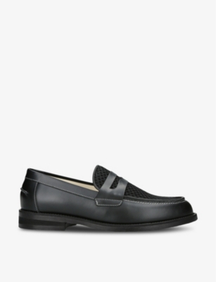 Duke & Dexter Mens Black Wilde Rattan Leather And Woven Loafers