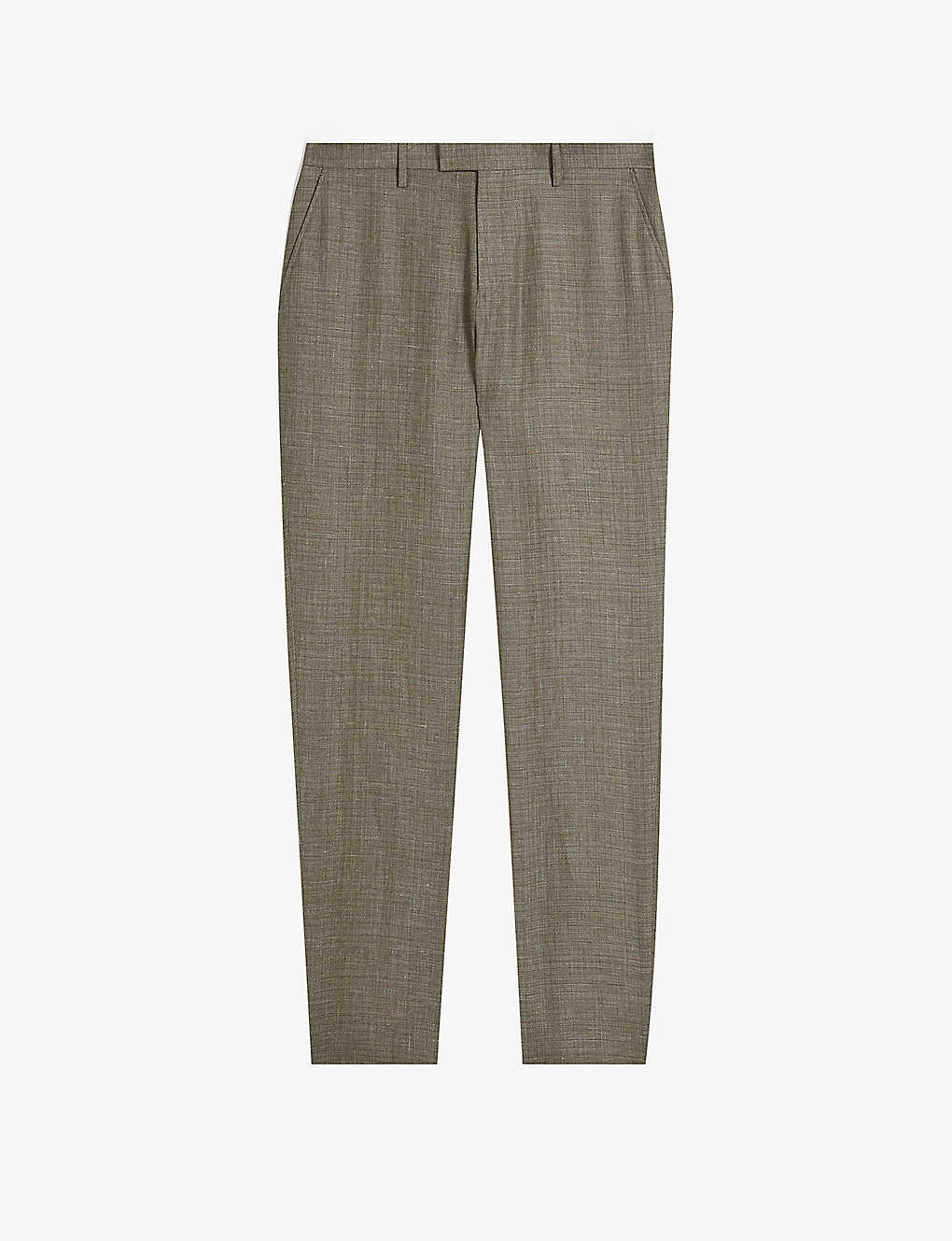 TED BAKER TED BAKER MEN'S DK-GREEN TAYLORT SLIM-FIT MID-RISE LINEN AND WOOL-BLEND SUIT TROUSERS
