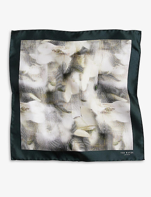 TED BAKER: Adige glass magnolia-print silk pocket square