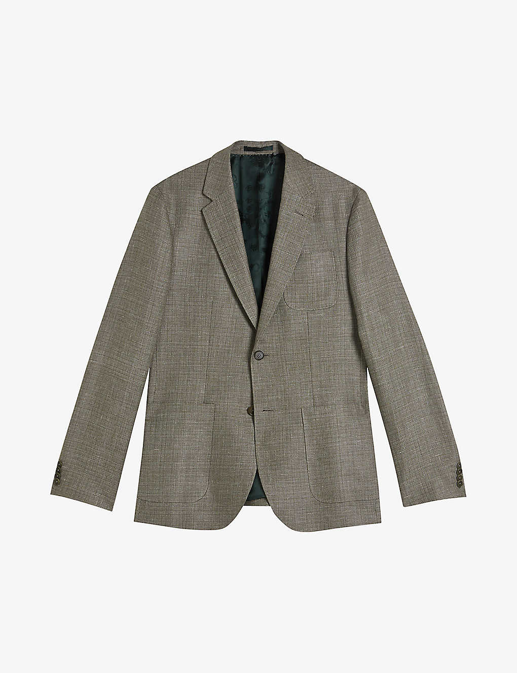 TED BAKER TED BAKER MEN'S DK-GREEN TAYLORJ SLIM-FIT SINGLE-BREASTED LINEN AND WOOL-BLEND SUIT JACKET