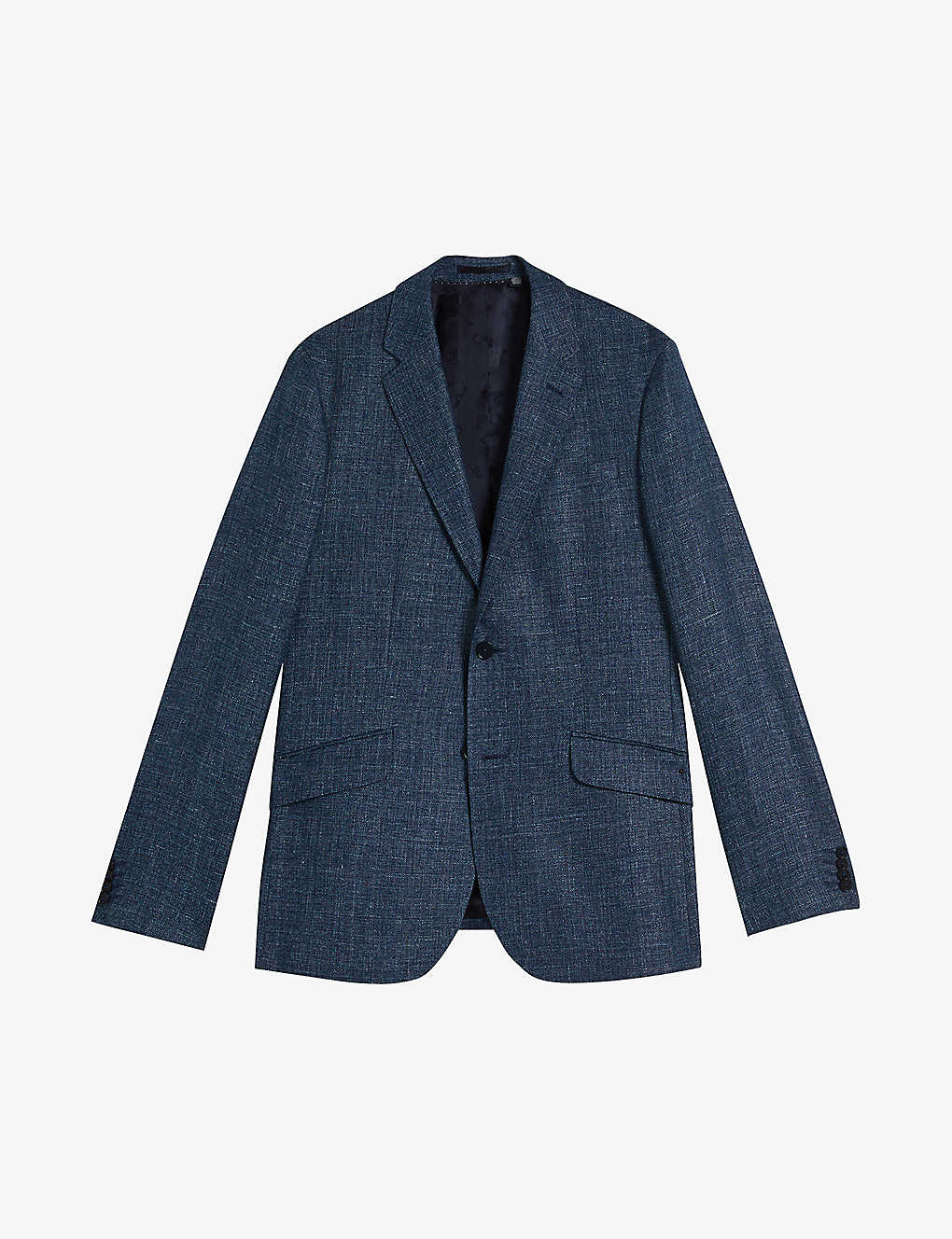 Ted Baker Mens Navy Tyrusj Slim-fit Single-breasted Linen And Wool-blend Suit Jacket