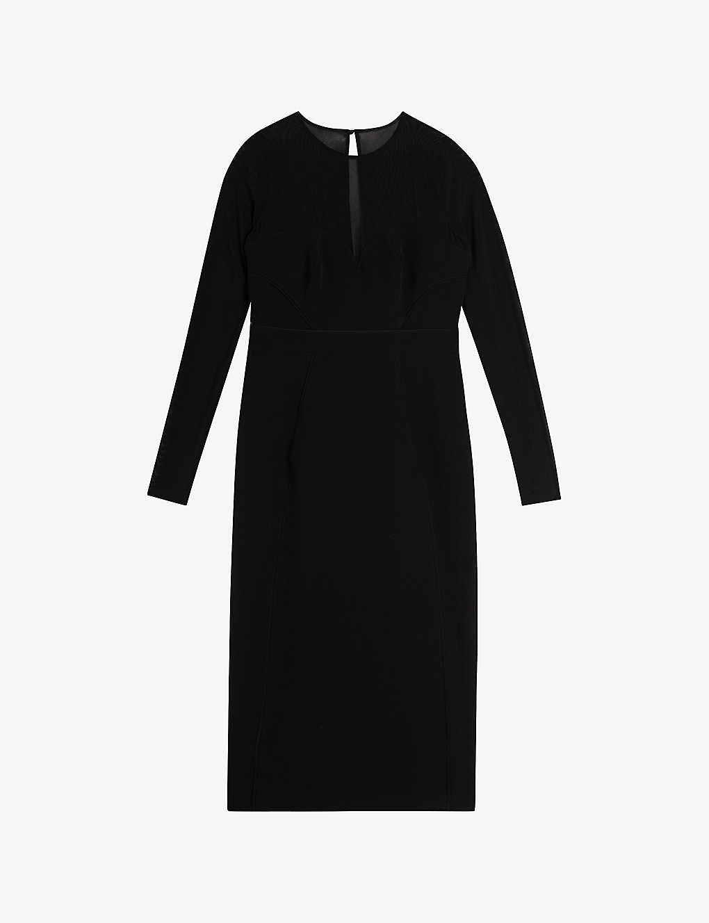 Ted Baker Ivylou Sheer Sleeve Bodycon Midi Dress In Black