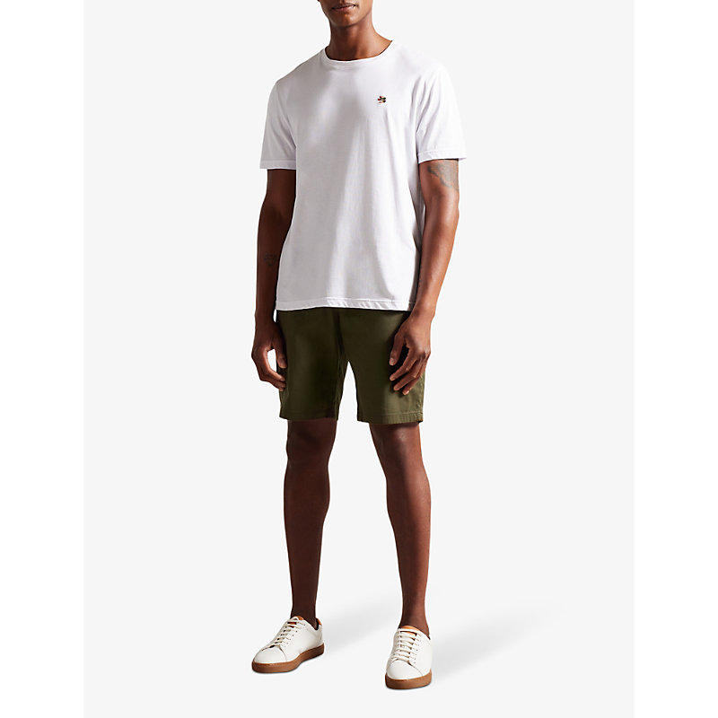 Shop Ted Baker Men's Khaki Alscot Regular-fit Stretch-cotton Knee-length Shorts