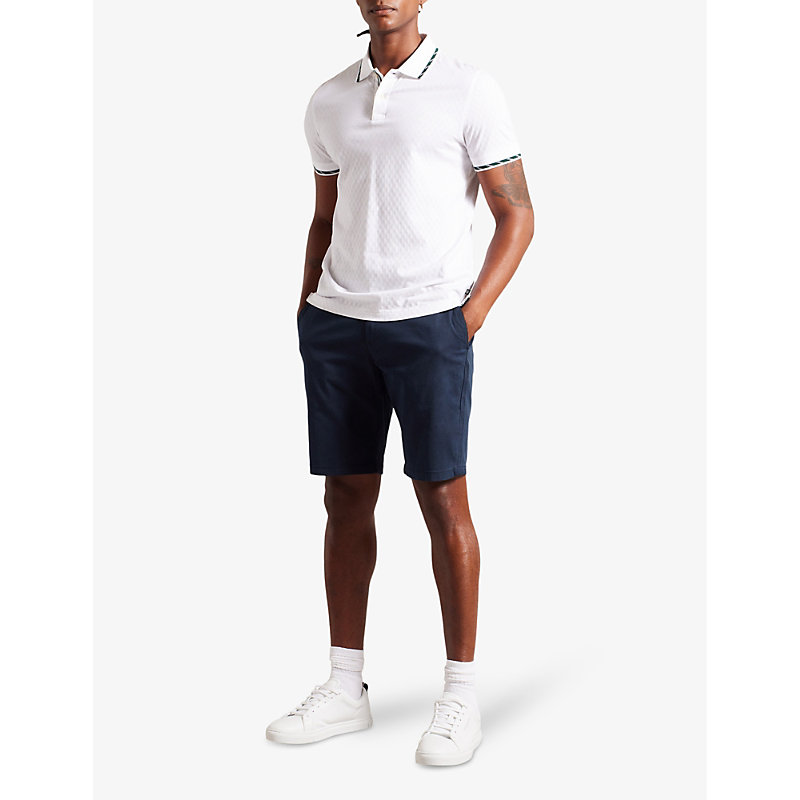 Shop Ted Baker Mens Navy Alscot Regular-fit Stretch-cotton Knee-length Shorts