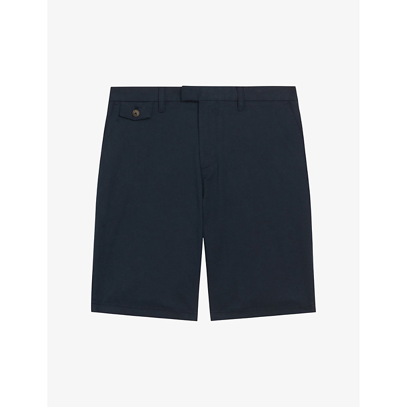 Ted Baker Mens Navy Alscot Regular-fit Stretch-cotton Knee-length Shorts