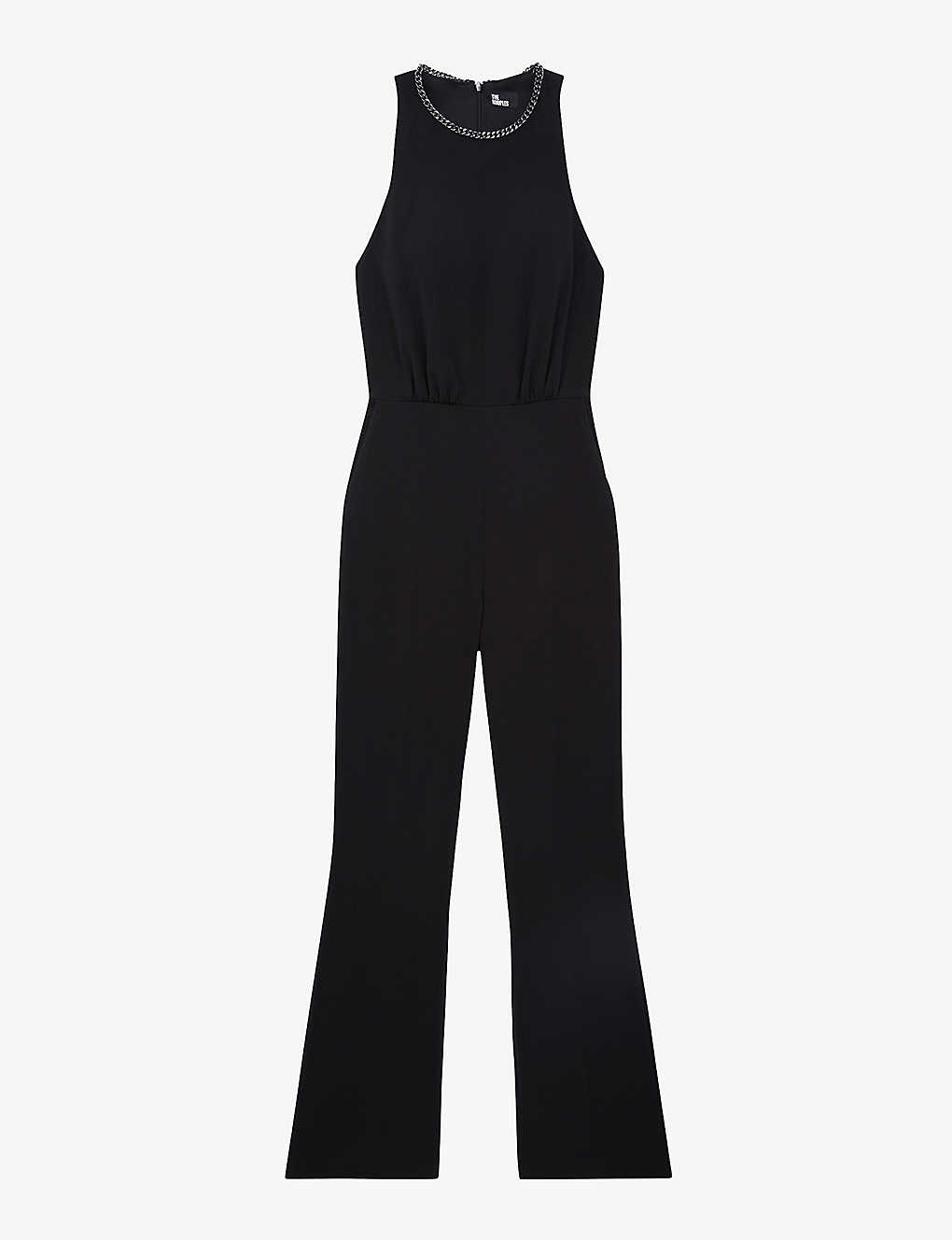 The Kooples Womens Black Chain-embellished Halter-neck Stretch-woven Jumpsuit