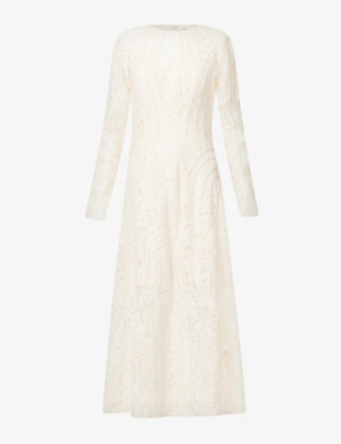 Zimmermann Devi Lace Long-sleeve Midi Dress In Cream