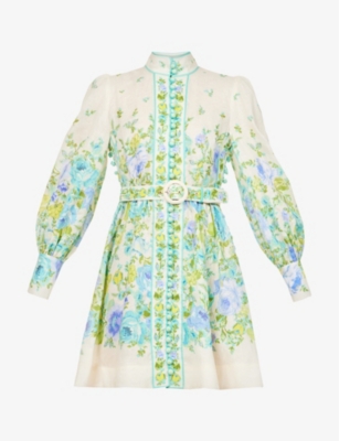 ZIMMERMANN - Raie high-neck linen mini dress | Selfridges.com