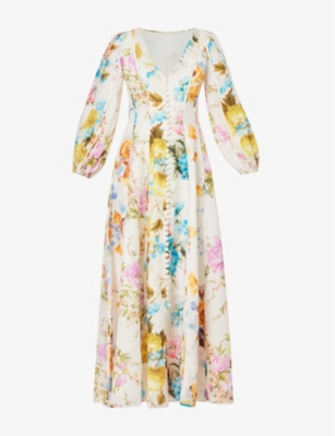 ZIMMERMANN ZIMMERMANN WOMEN'S SPLICED HALCYON FLORAL-PRINT LINEN MAXI DRESS,68169528