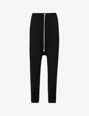 RICK OWENS RICK OWENS MEN'S BLACK DRAWSTRING-WAISTBAND SLIP-POCKET STRAIGHT-LEG RELAXED-FIT WOVEN TROUSERS