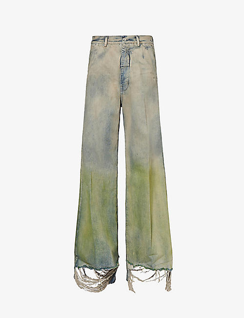 RICK OWENS: Belas distressed-hem relaxed-fit wide-leg jeans