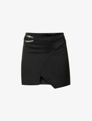 Heliot Emil Womens Black Carabiner-clasp Split-hem Wool-blend Mini Skirt In Black