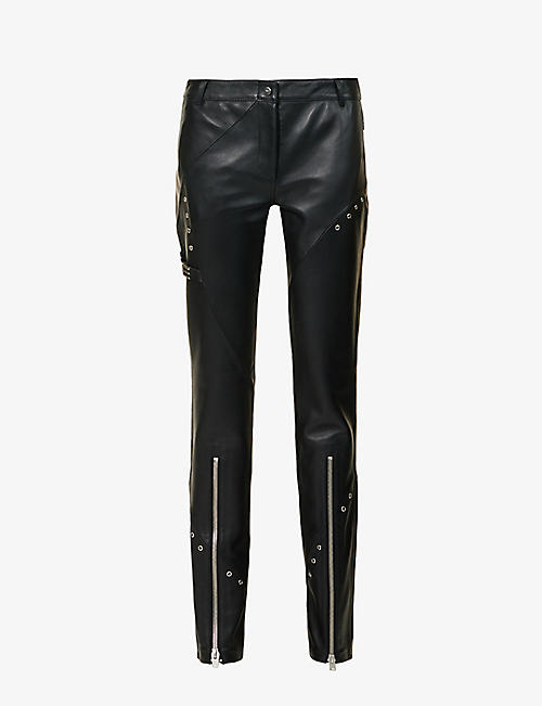 HELIOT EMIL: Unified zip-embellished straight-leg mid-rise leather trousers