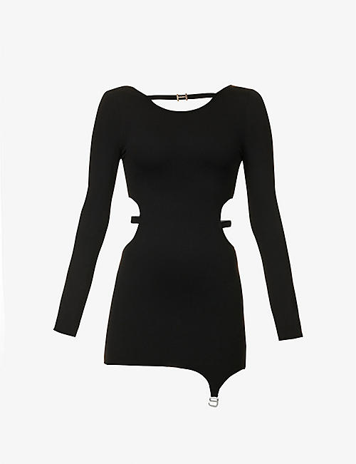 HELIOT EMIL: Orderly cut-out pendant-embellished stretch-rayon mini dress