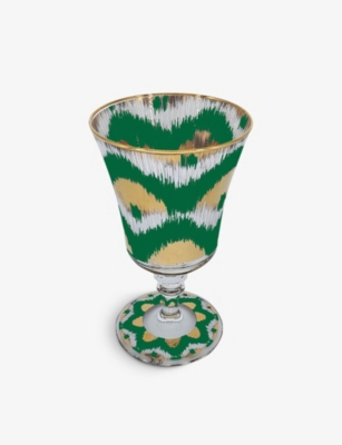 Shop Les Ottomans Green Ikat Graphic-print Goblet Glasses Set Of Four