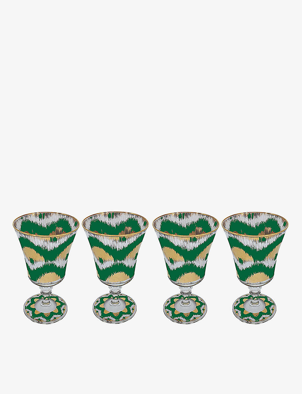 Les Ottomans Ikat Graphic-print Goblet Glasses Set Of Four In Green