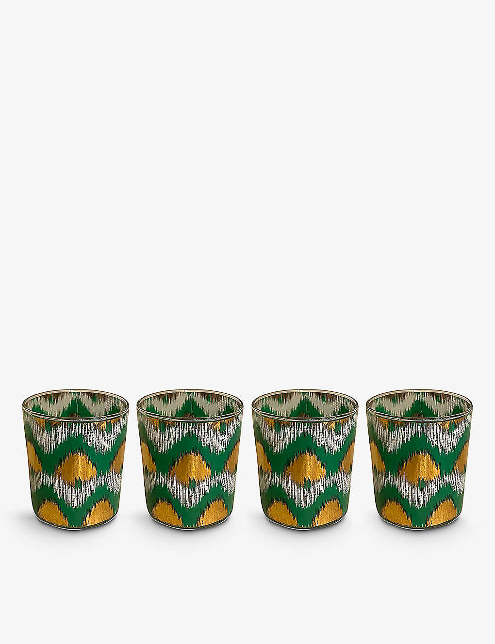 Les Ottomans Green Ikat Graphic-print Water Glasses Set Of Four