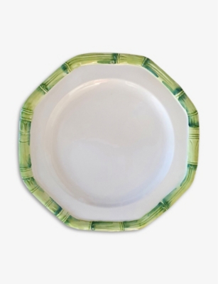 Les Ottomans Green Bamboo Hand-painted Ceramic Dinner Plate 27cm In White