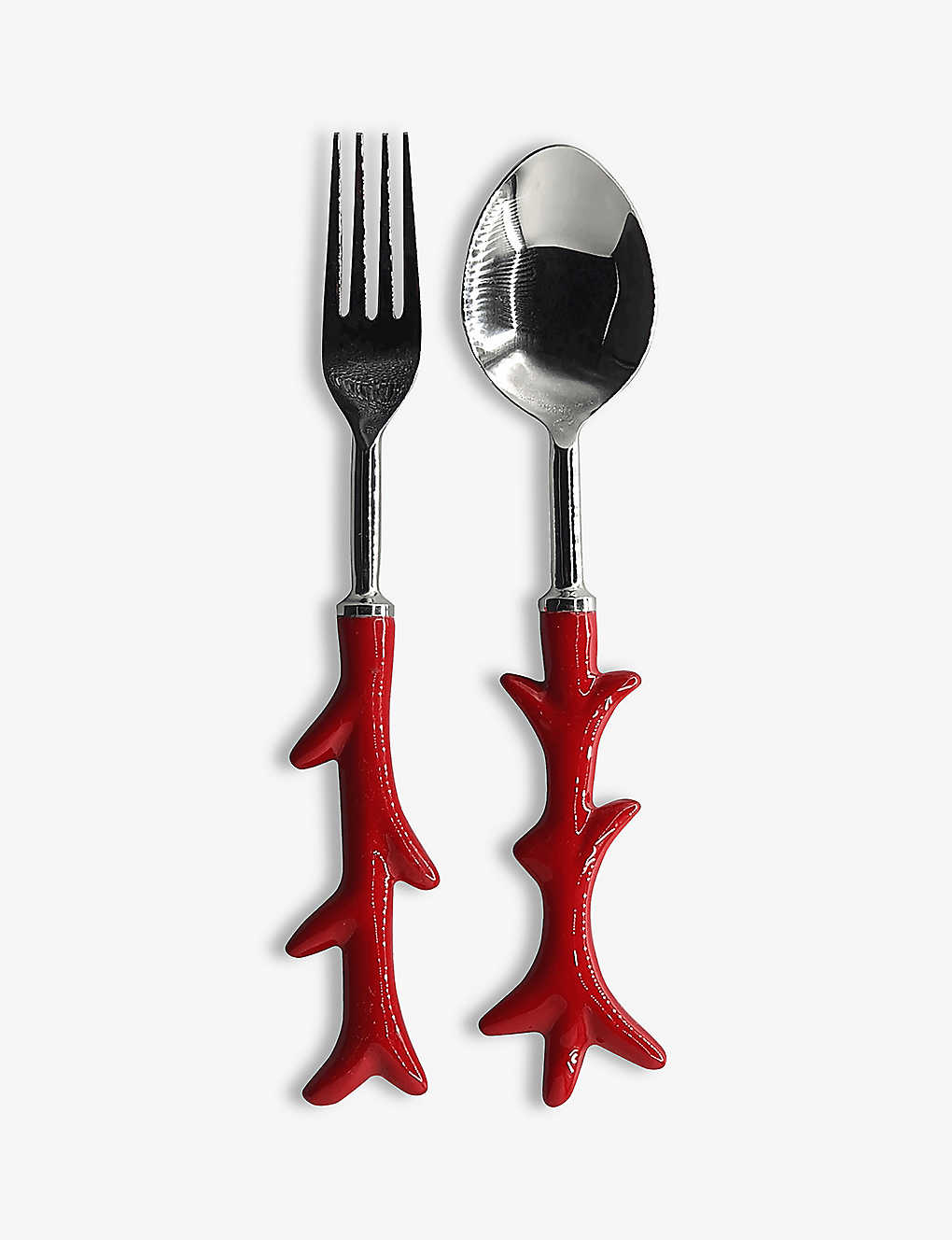 Les Ottomans Red Saint Jacques Ceramic Fork And Spoon Set