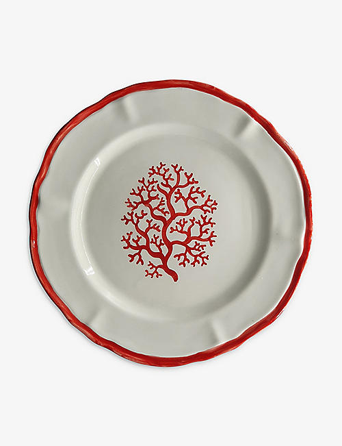 LES OTTOMANS: Coral hand-painted ceramic side plate 21cm