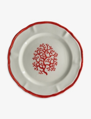 Les Ottomans Red Coral Hand-painted Ceramic Side Plate 21cm