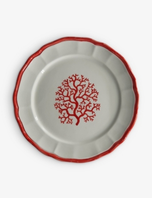 LES OTTOMANS: Coral hand-painted ceramic dinner plate 28cm