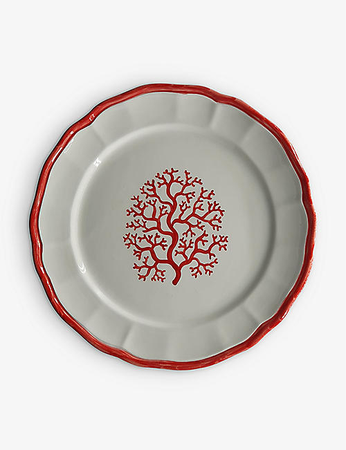 LES OTTOMANS: Coral hand-painted ceramic dinner plate 28cm