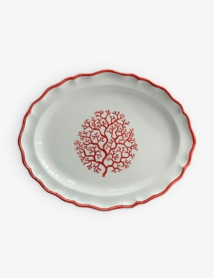 LES OTTOMANS: Coral hand-painted ceramic charger plate 32cm
