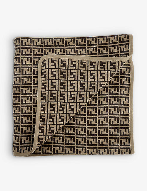FENDI: FF-logo pattern cotton and cashmere-blend blanket