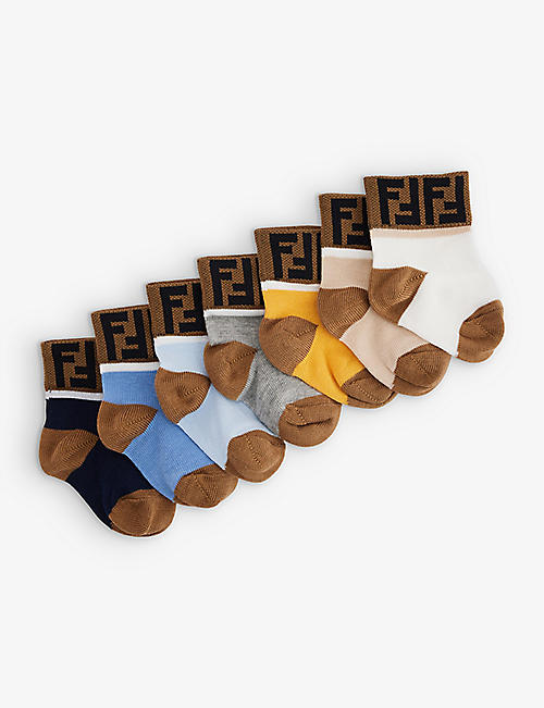 FENDI: Branded-cuff ankle-length pack of seven cotton-blend socks