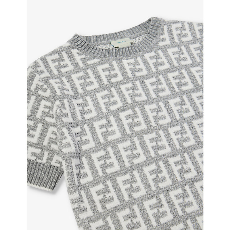 Shop Fendi Girls Light Grey Kids Monogram-print Woven-blend Dress 10-12 Years