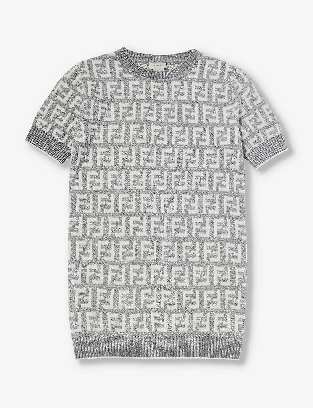 Shop Fendi Girls Light Grey Kids Monogram-print Woven-blend Dress 10-12 Years