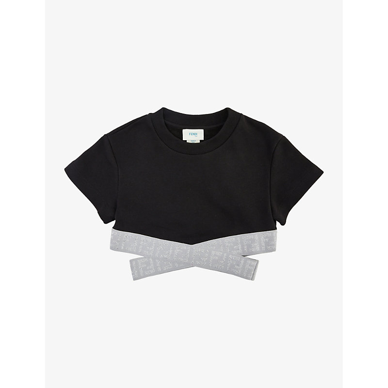 Fendi Kids' Log-print Waistband Cotton-jersey T-shirt 8-12 Years In Black+metal