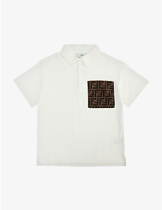 FENDI: Monogram-pattern short-sleeve cotton polo shirt 4-12 years