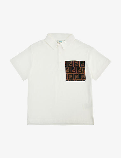 FENDI: Monogram-pattern short-sleeve cotton polo shirt 4-12 years