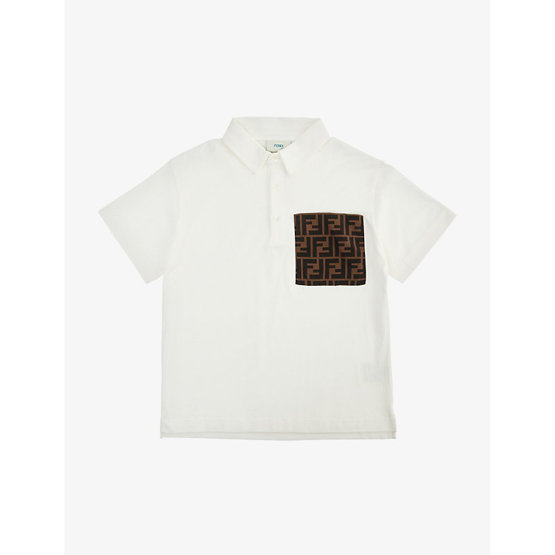 Fendi Kids' Monogram-pattern Short-sleeve Cotton Polo Shirt  4-12 Years In White