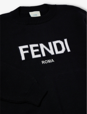 Shop Fendi Logo Text-print Wool Jumper 8-12 Years In Black