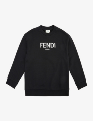 FENDI FENDI BOYS BLACK+METAL KIDS LOGO-PRINT COTTON-JERSEY SWEATSHIRT 4-12 YEARS,68186631