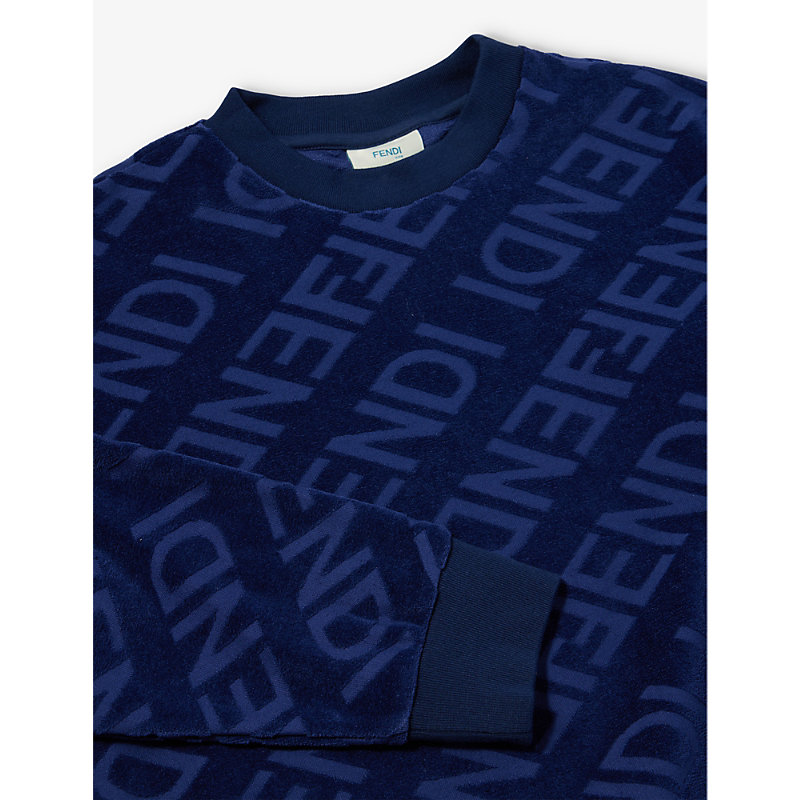 Shop Fendi Logo Text-print Cotton-blend Sweatshirt 10-12 Years In Yale